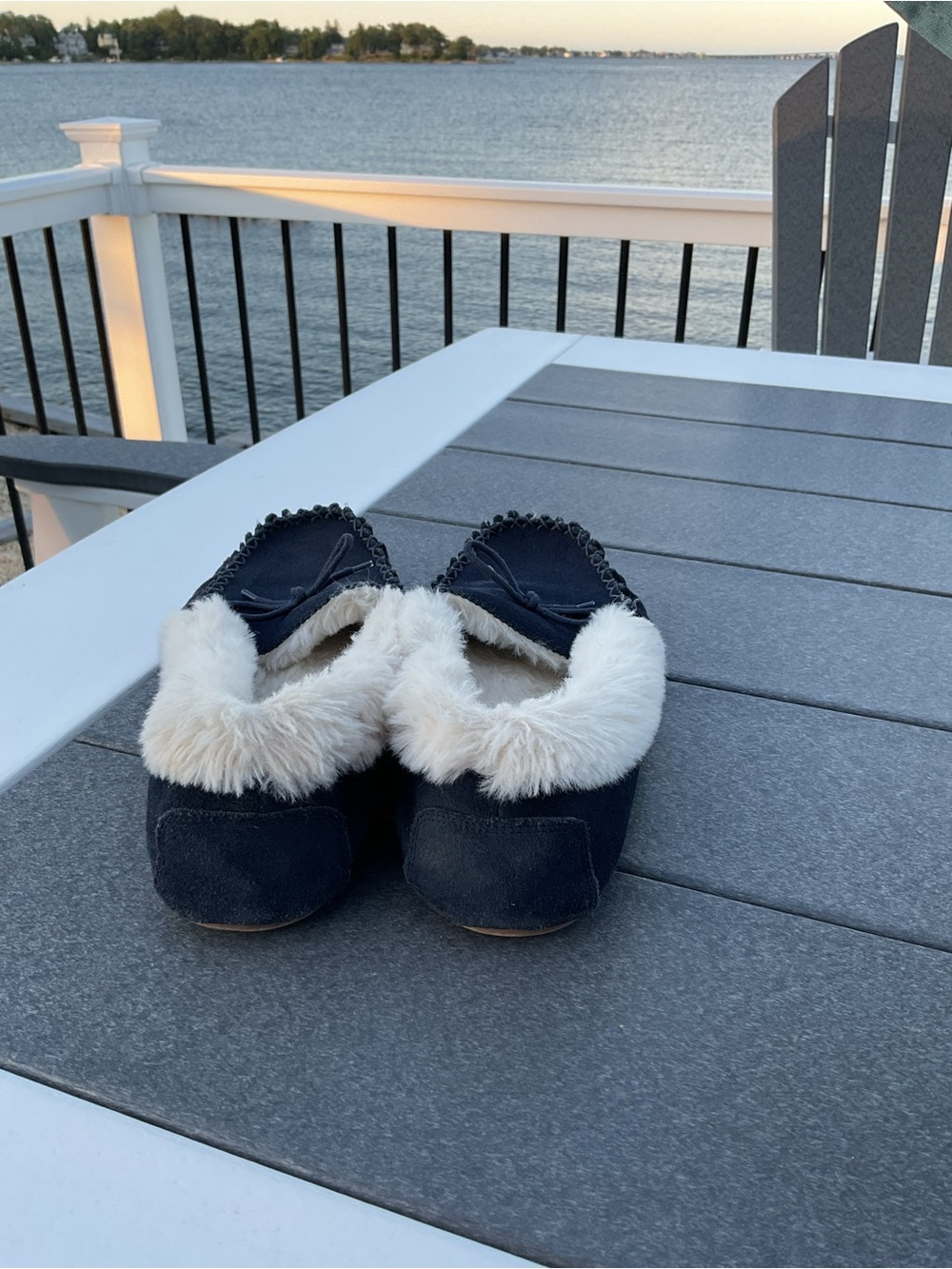 Nautica Navy Blue Faux-Fur Lined Moccasin Slippers - Picture 5 of 5